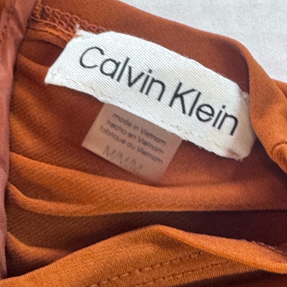 Calvin Klein Ruched Sleeveless Mock Neck Top Rust Orange Stretch Blouse Size M - Picture 11 of 14